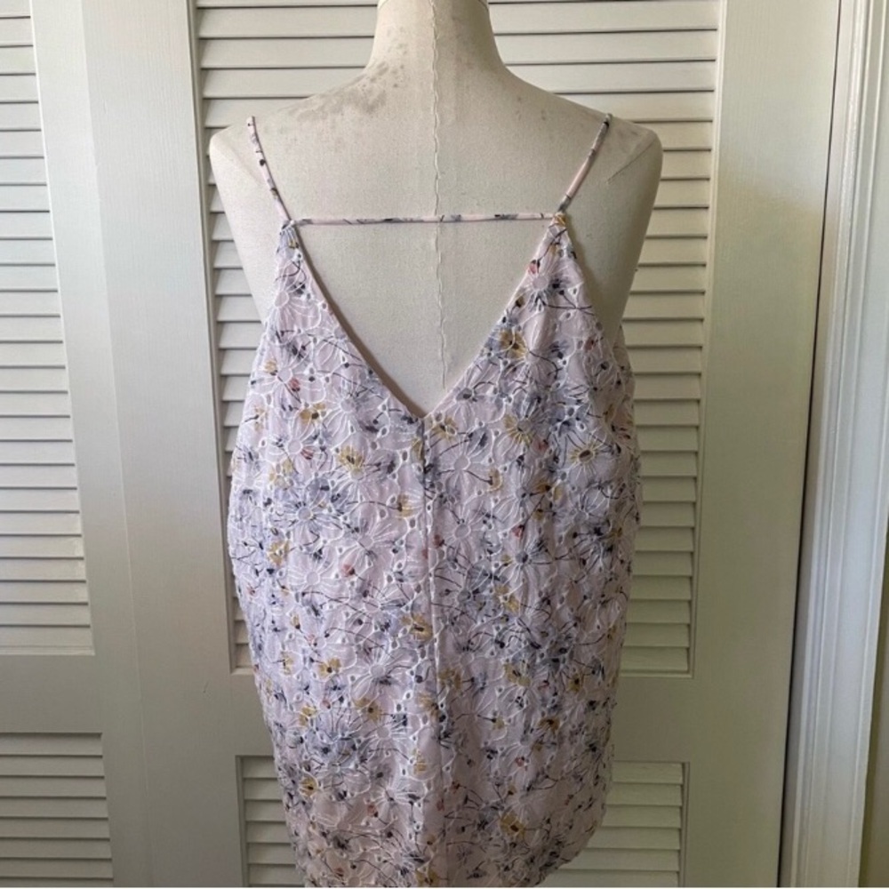 LOFT Pink Floral Eyelet V Neck Bar Back Cami Tank Top Blouse - Picture 6 of 7